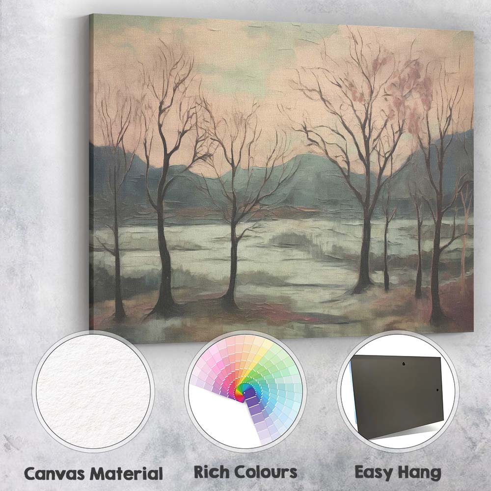 Minimalist Bare Tree Lakeside Landscape Contemporary Canvas Wall Art Print Decor Picture Ready to Hang