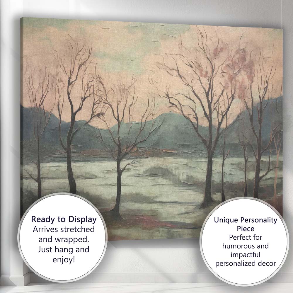 Minimalist Bare Tree Lakeside Landscape Contemporary Canvas Wall Art Print Decor Picture Ready to Hang