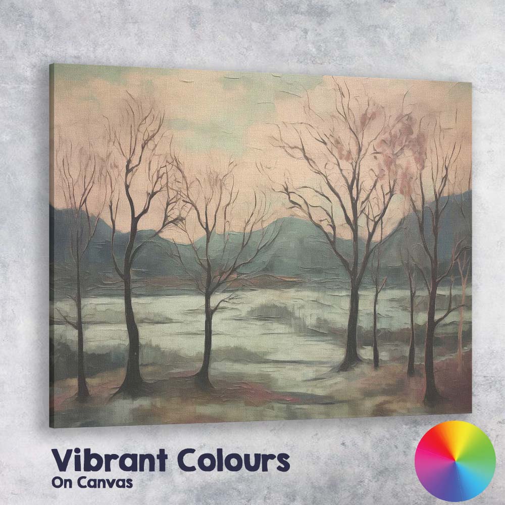 Minimalist Bare Tree Lakeside Landscape Contemporary Canvas Wall Art Print Decor Picture Ready to Hang