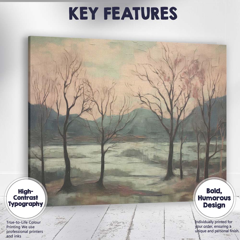 Minimalist Bare Tree Lakeside Landscape Contemporary Canvas Wall Art Print Decor Picture Ready to Hang
