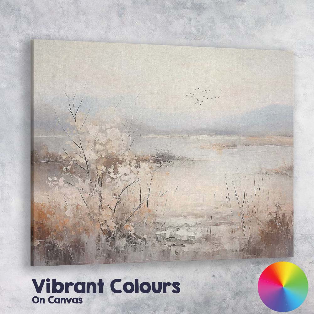 Soft Neutral Winter Lakeside Reed Marsh Landscape Canvas Wall Art Print Decor Picture Ready to Hang