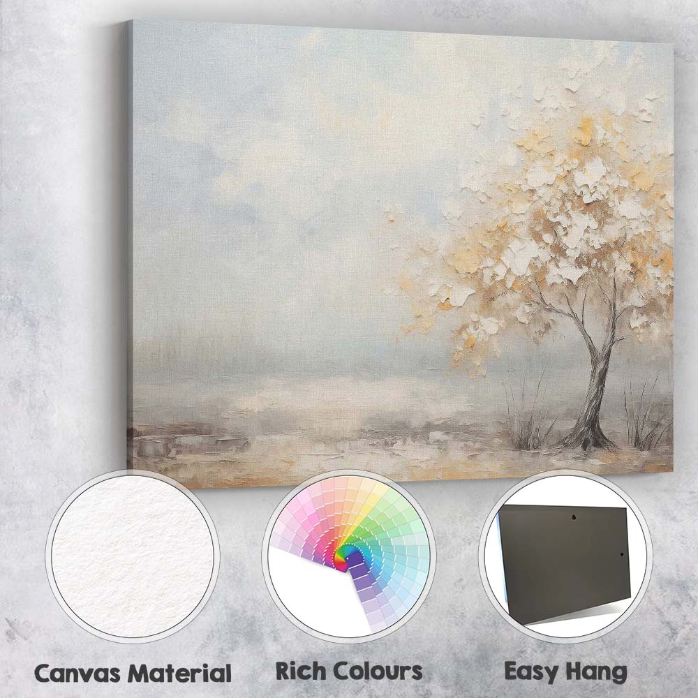 Elegant Textured Tree In Misty Winter Light Canvas Wall Art Print Decor Picture Ready to Hang