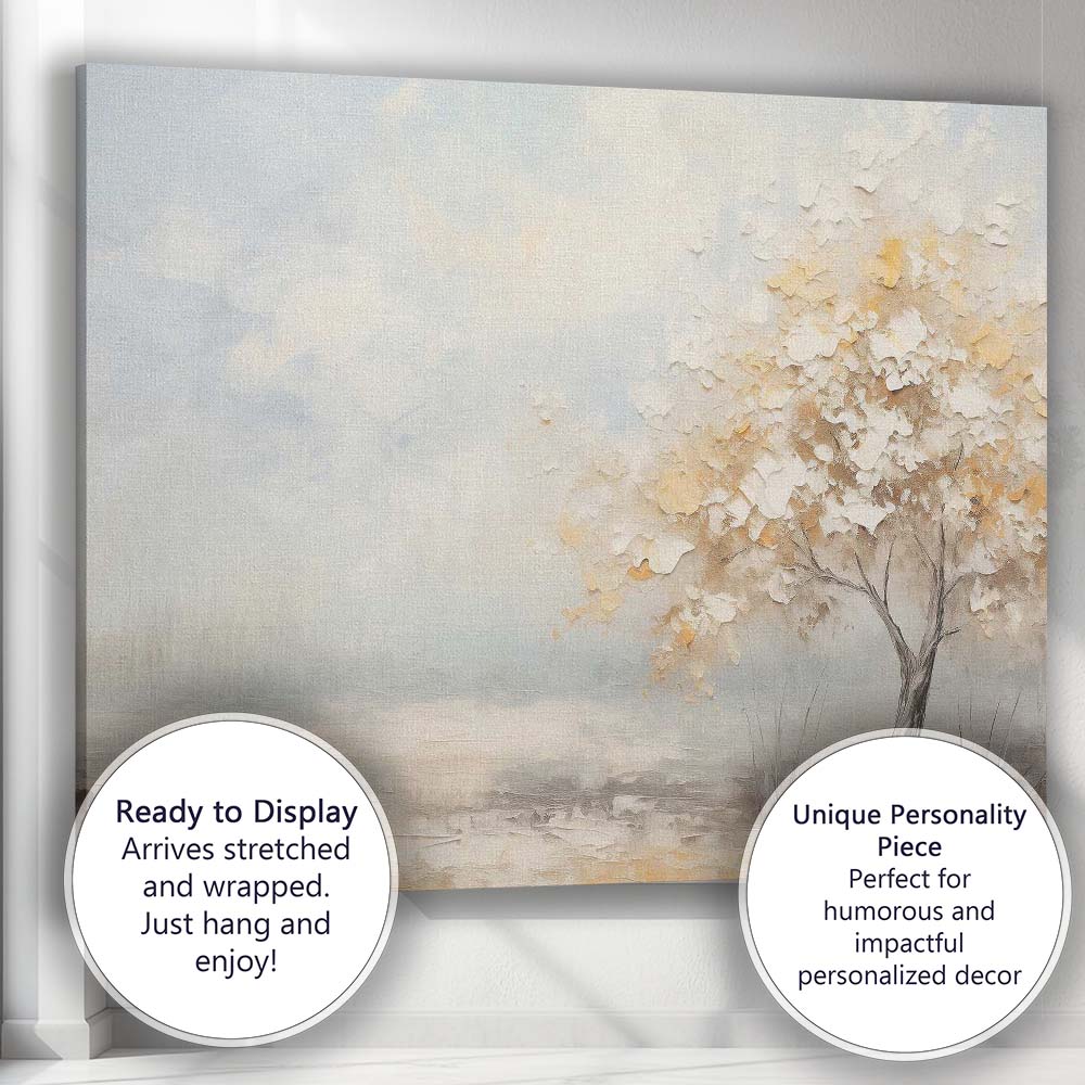 Elegant Textured Tree In Misty Winter Light Canvas Wall Art Print Decor Picture Ready to Hang