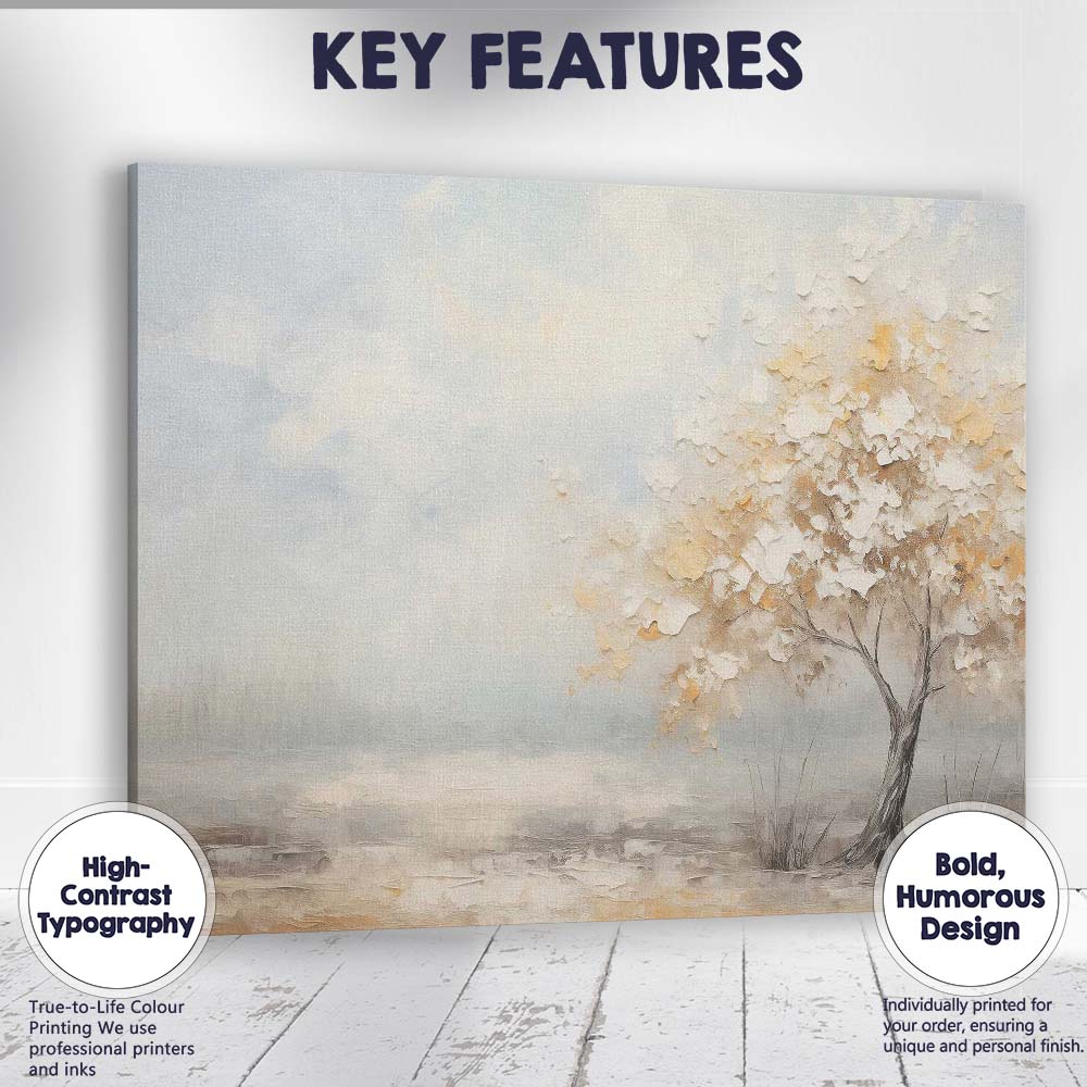 Elegant Textured Tree In Misty Winter Light Canvas Wall Art Print Decor Picture Ready to Hang