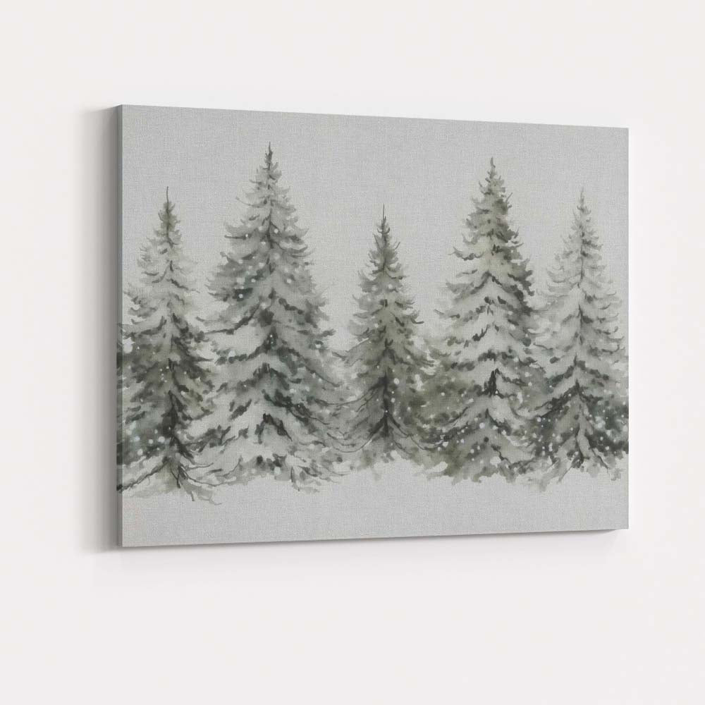 Watercolour Snow Covered Pine Forest Winter Woodland Landscape Canvas Wall Art Print Decor Picture Ready to Hang