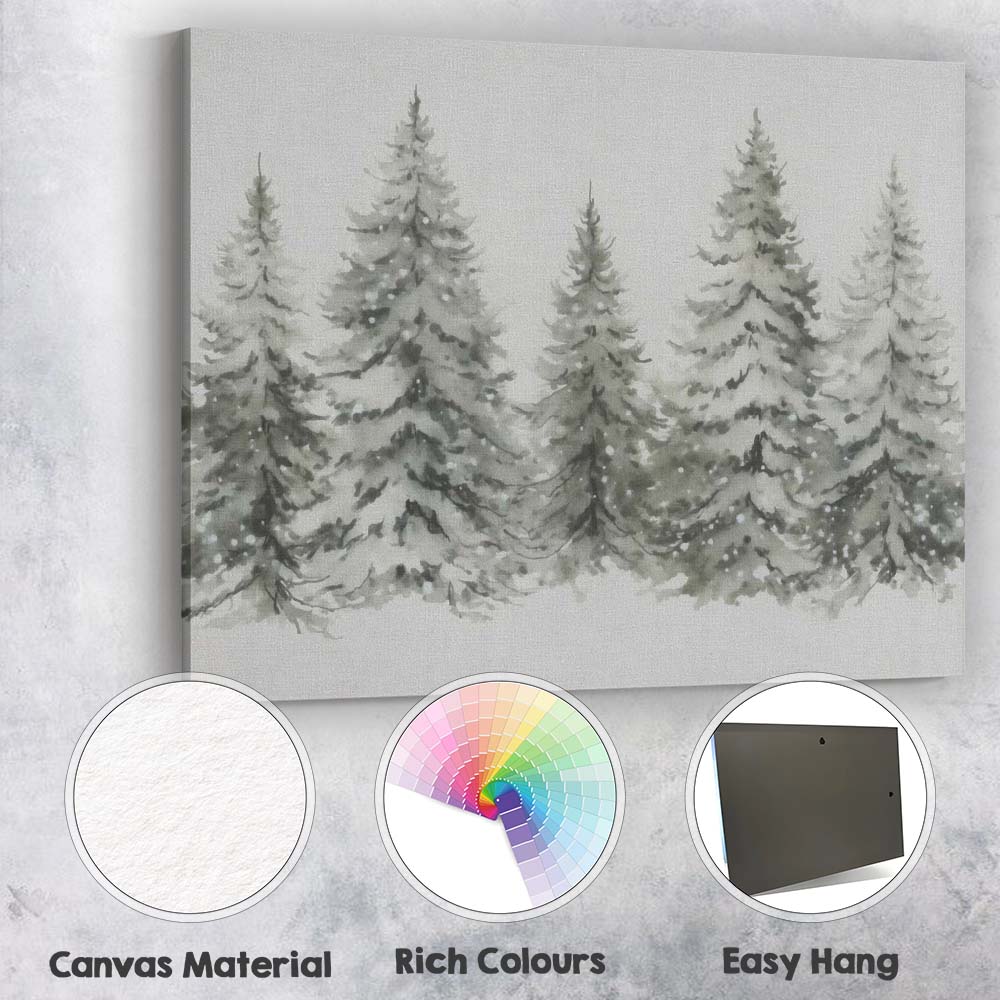 Watercolour Snow Covered Pine Forest Winter Woodland Landscape Canvas Wall Art Print Decor Picture Ready to Hang
