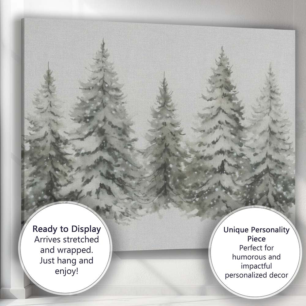 Snow Covered Pine Forest Watercolour Winter Woodland Canvas Wall Art Print Decor Picture Ready to Hang