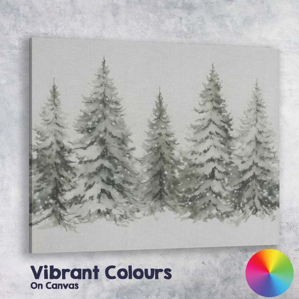Watercolour Snow Covered Pine Forest Winter Woodland Landscape Canvas Wall Art Print Decor Picture Ready to Hang