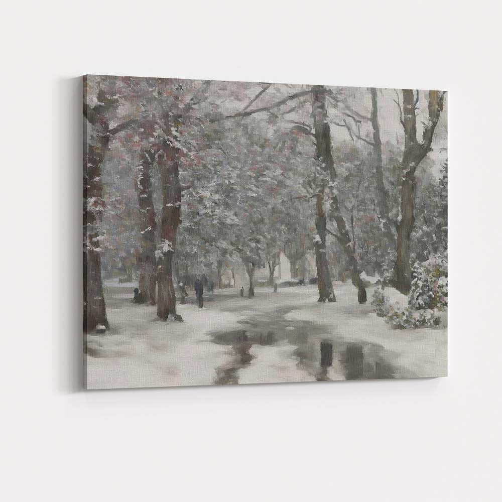 Snow Covered Park Pathway Impressionist Winter Woodland Canvas Wall Art Print Decor Picture Ready to Hang
