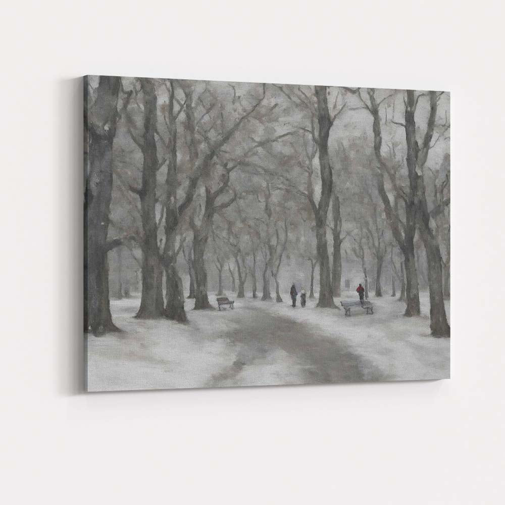 Atmospheric Snowy Woodland Park Walking Path Canvas Wall Art Print Decor Picture Ready to Hang