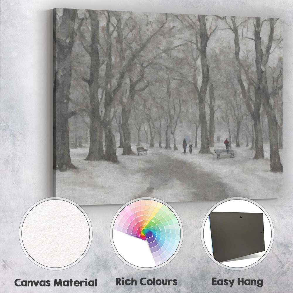 Atmospheric Snowy Woodland Park Walking Path Canvas Wall Art Print Decor Picture Ready to Hang