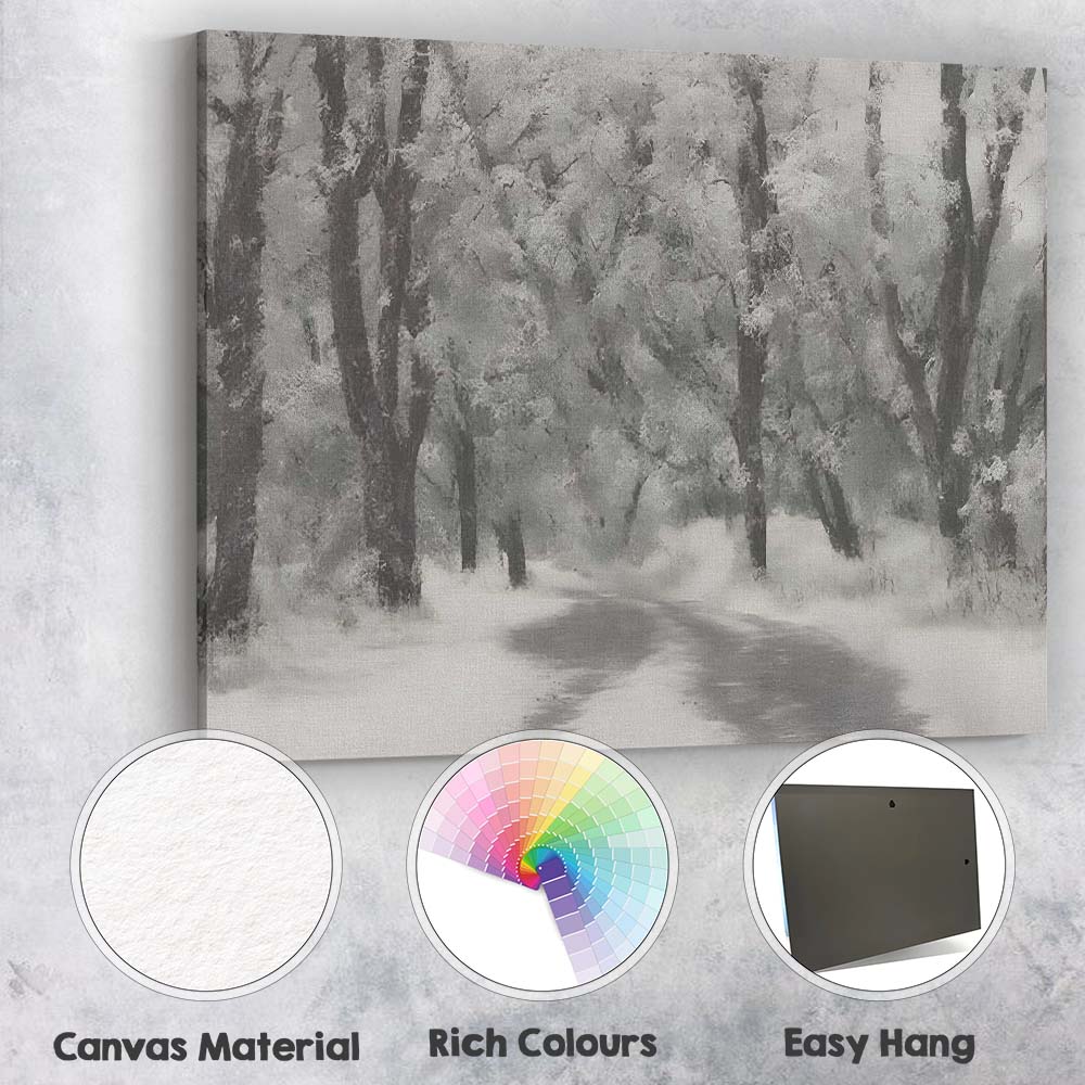 Frost Covered Forest Road Misty Winter Nature Landscape Canvas Wall Art Print Decor Picture Ready to Hang
