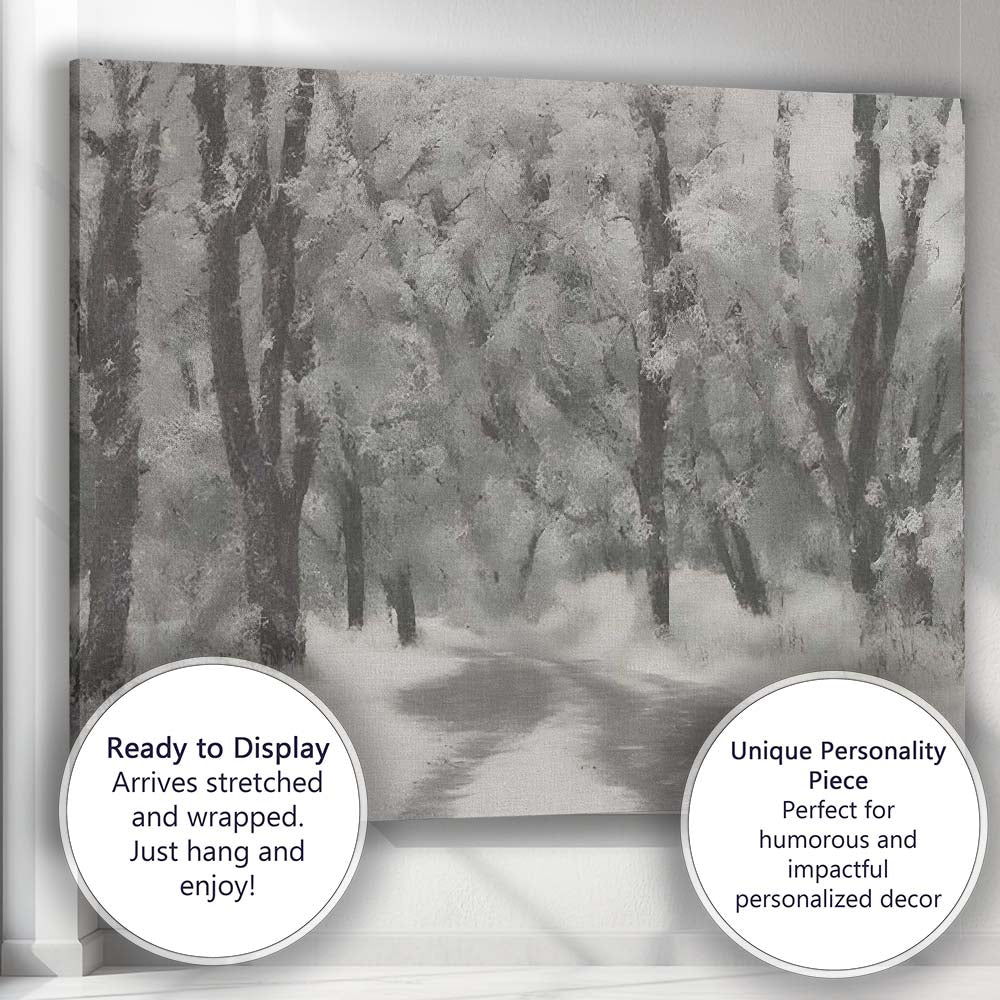 Frost Covered Forest Road Misty Winter Nature Landscape Canvas Wall Art Print Decor Picture Ready to Hang