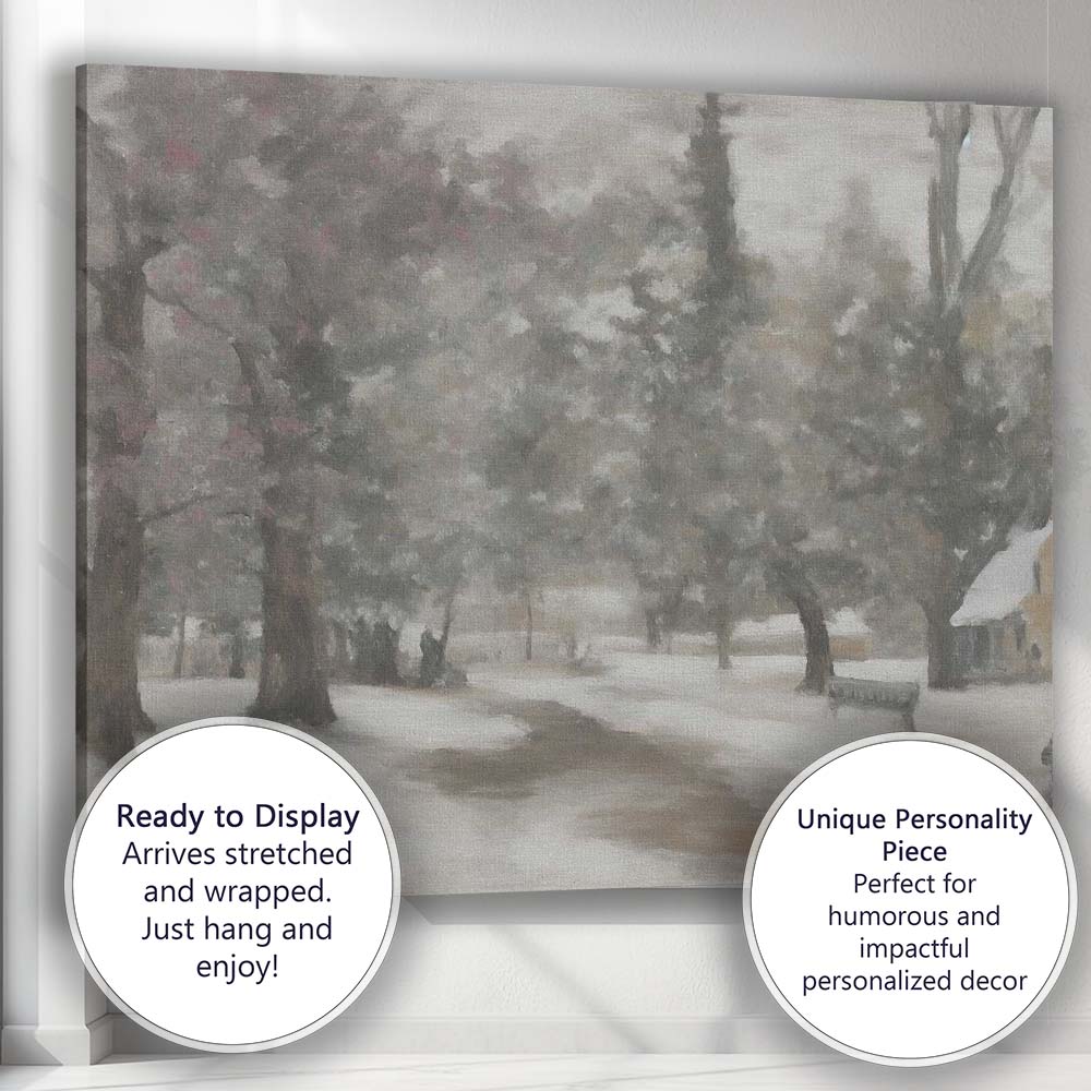 Muted Impressionist Snowy Park Garden Path Landscape Canvas Wall Art Print Decor Picture Ready to Hang
