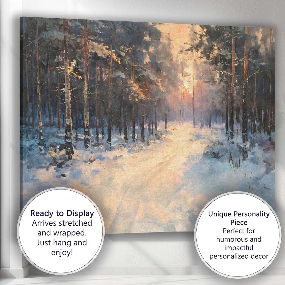 Impressionist Snowy Forest Sunrise Winter Woodland Canvas Wall Art Print Decor Picture Ready to Hang
