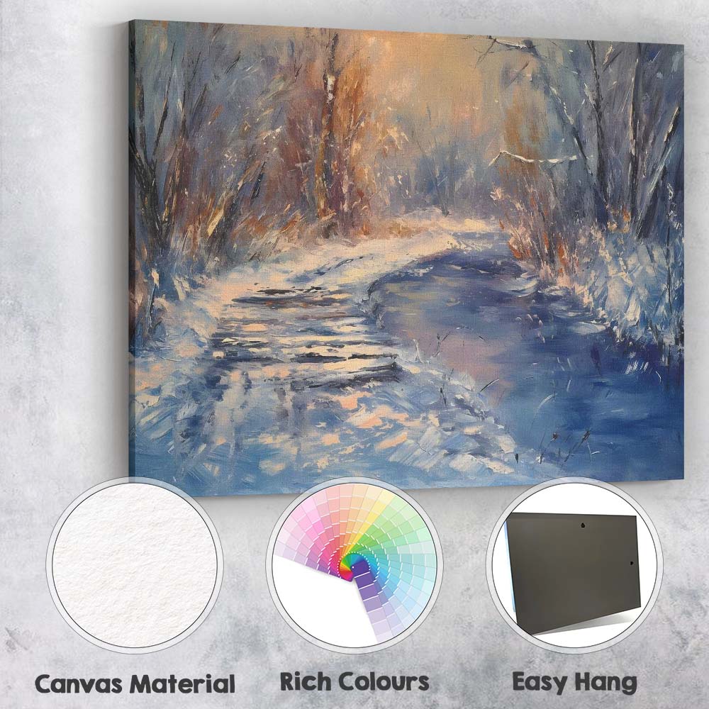 Expressive Winter Stream Snowy Woodland Landscape Canvas Wall Art Print Decor Picture Ready to Hang