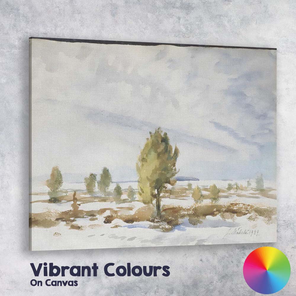 Minimalist Watercolour Snowy Countryside Lone Tree Landscape Canvas Wall Art Print Decor Picture Ready to Hang