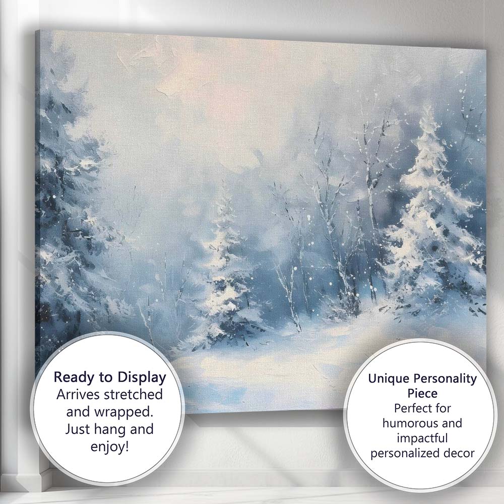 Dreamy Snow Covered Forest Watercolour Winter Wonderland Canvas Wall Art Print Decor Picture Ready to Hang