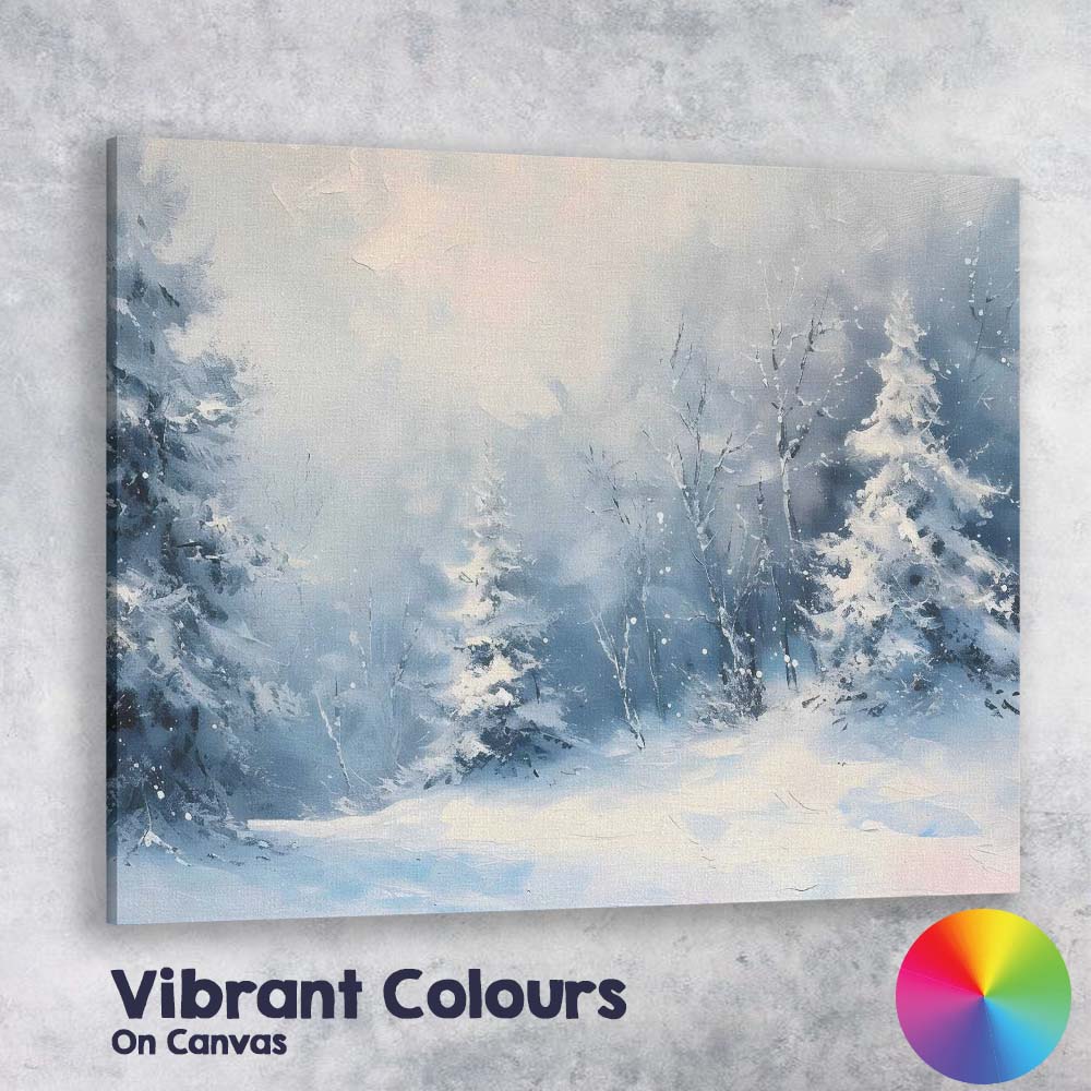 Dreamy Watercolour Frosted Pine Forest Winter Woodland Canvas Wall Art Print Decor Picture Ready to Hang