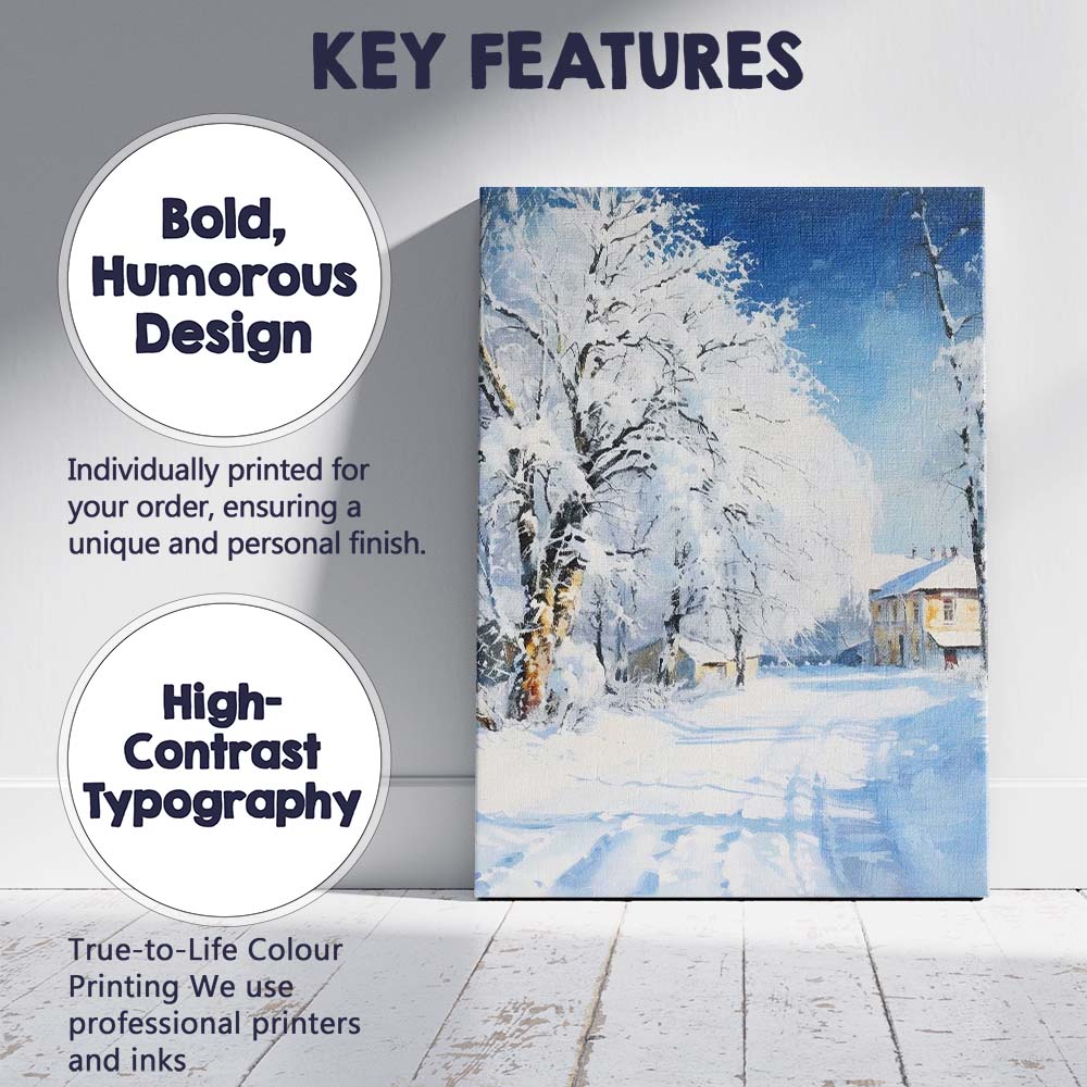 Bright Snow Laden Village Street Winter Watercolour Scene Canvas Wall Art Print Decor Picture Ready to Hang