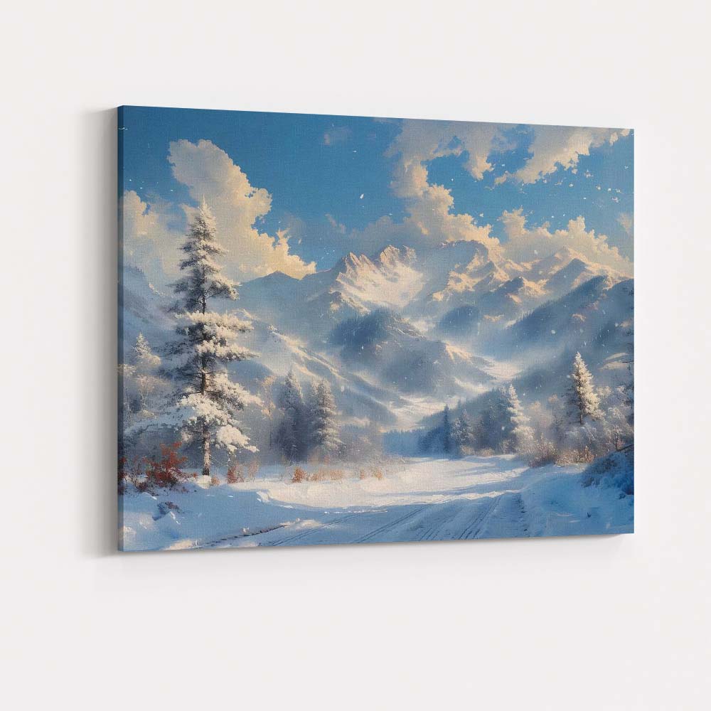 Majestic Snow Capped Mountain Valley Winter Panorama Canvas Wall Art Print Decor Picture Ready to Hang