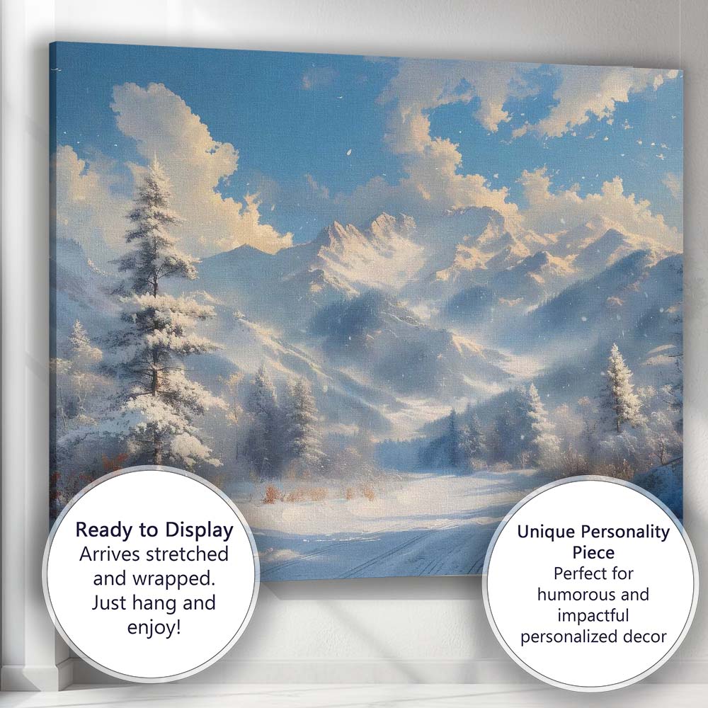 Majestic Snow Capped Mountain Valley Winter Panorama Canvas Wall Art Print Decor Picture Ready to Hang