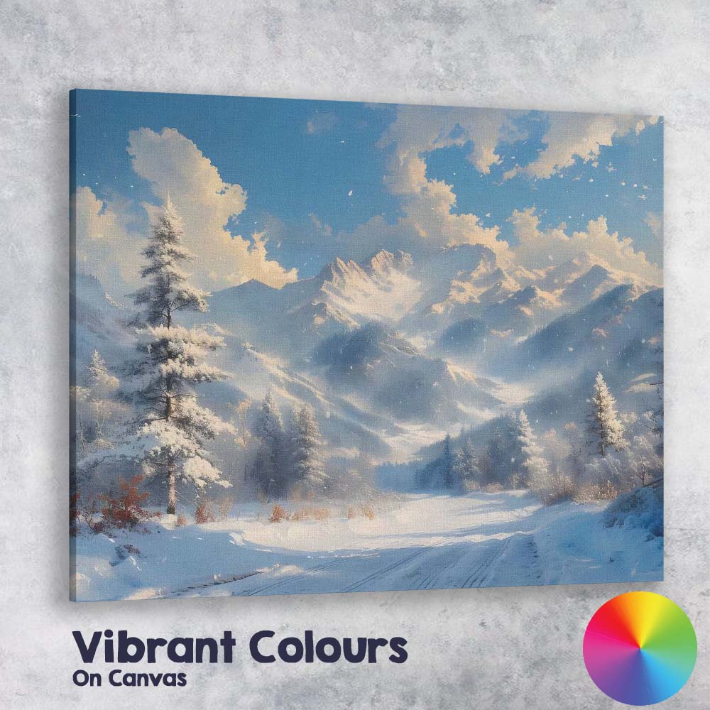 Majestic Snow Capped Mountain Valley Winter Panorama Canvas Wall Art Print Decor Picture Ready to Hang