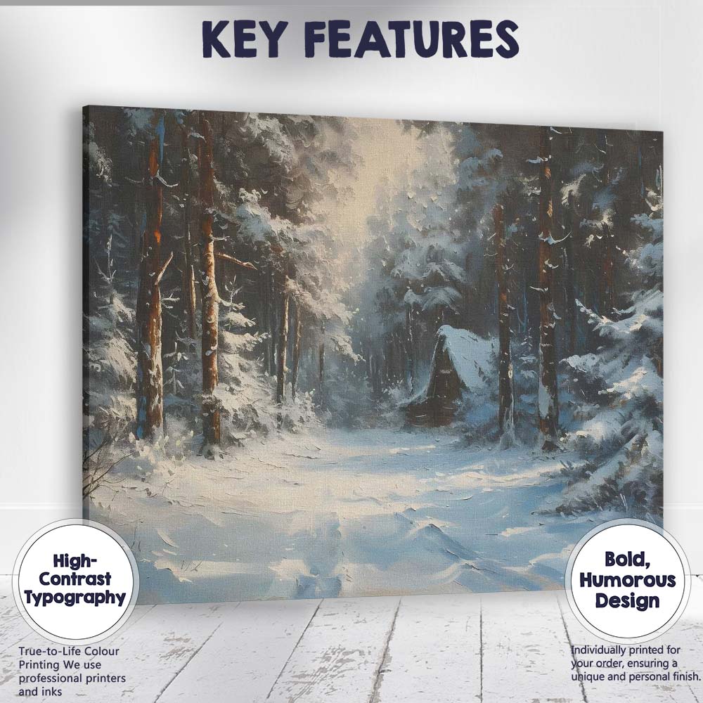 Atmospheric Snowy Forest Cabin Woodland Winter Painting Canvas Wall Art Print Decor Picture Ready to Hang