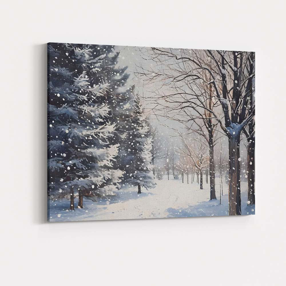 Snowfall Forest Park Winter Woodland Path Landscape Canvas Wall Art Print Decor Picture Ready to Hang