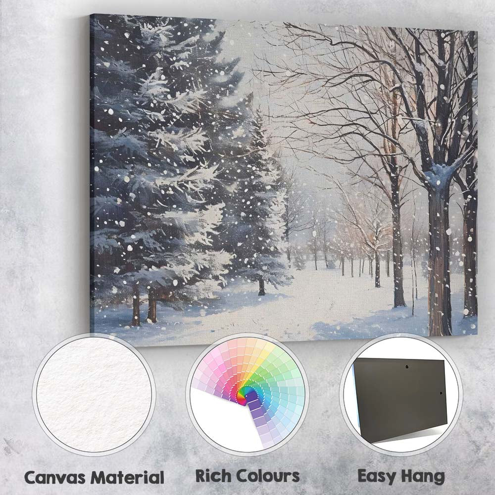 Snowfall Forest Park Winter Woodland Path Landscape Canvas Wall Art Print Decor Picture Ready to Hang