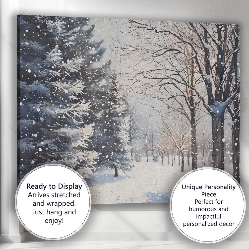 Snowfall Forest Park Winter Woodland Path Landscape Canvas Wall Art Print Decor Picture Ready to Hang