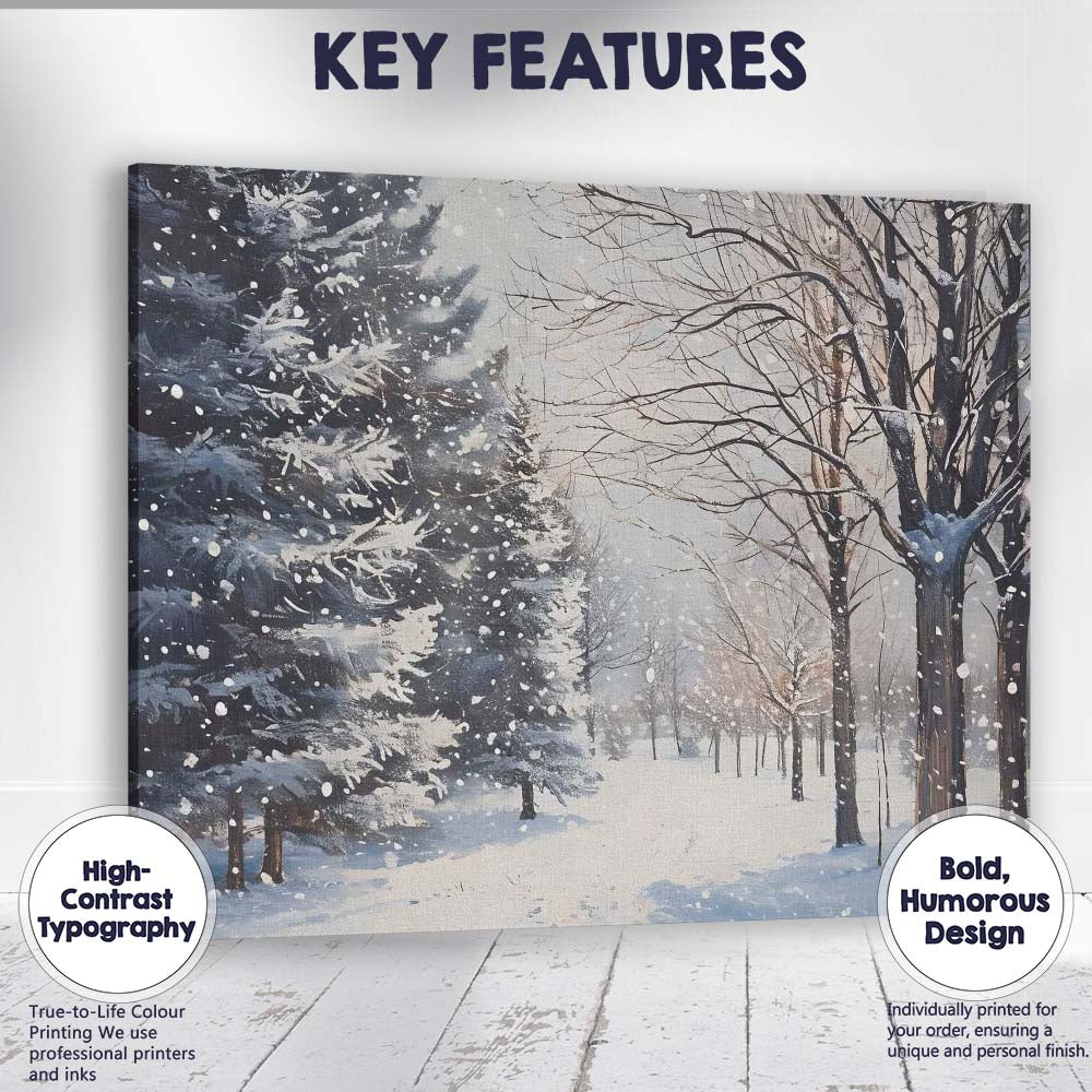 Snowfall Forest Park Winter Woodland Path Landscape Canvas Wall Art Print Decor Picture Ready to Hang
