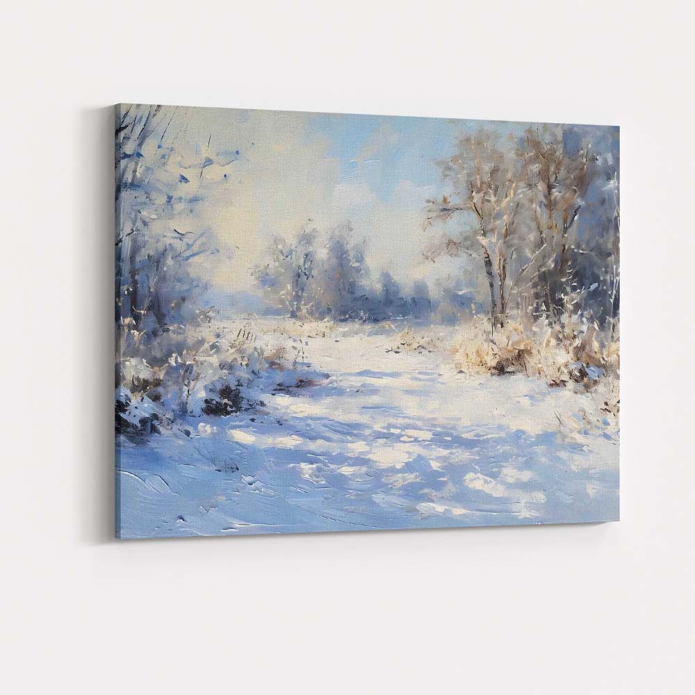 Textured Frosted Countryside Winter Landscape Impressionist Painting Canvas Wall Art Print Decor Picture Ready to Hang