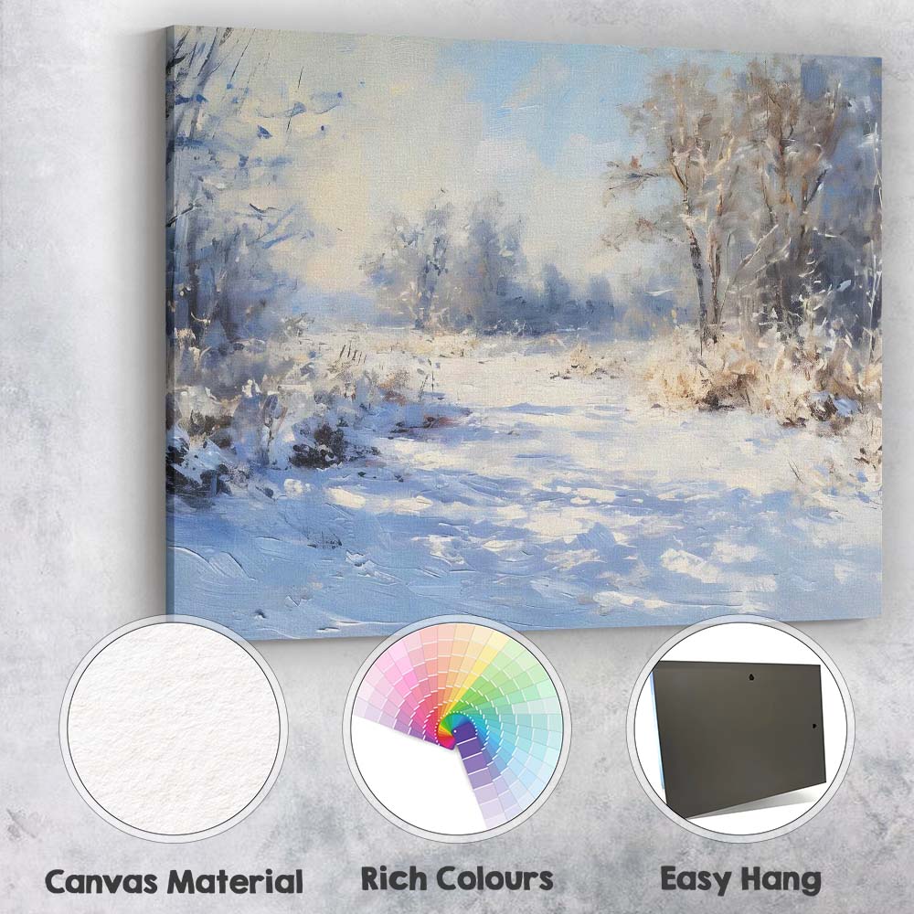 Textured Frosted Countryside Winter Landscape Impressionist Painting Canvas Wall Art Print Decor Picture Ready to Hang