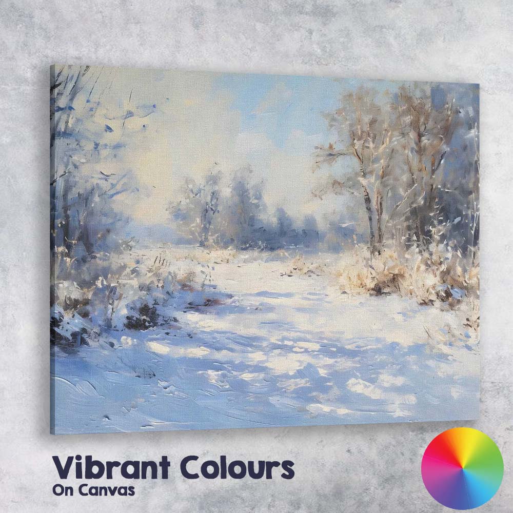 Textured Frosted Countryside Winter Landscape Impressionist Painting Canvas Wall Art Print Decor Picture Ready to Hang