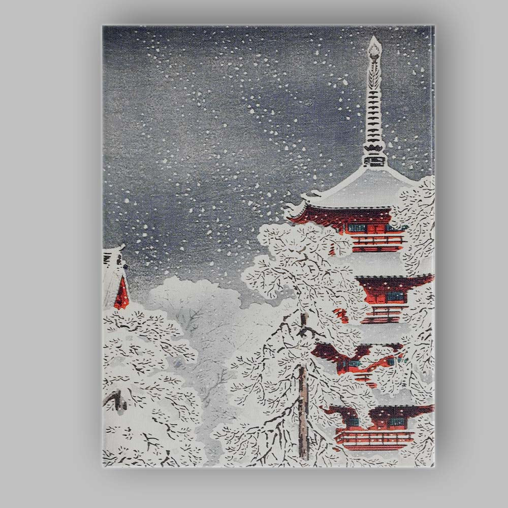 Japanese Pagoda Snowfall Traditional Winter Art Canvas Wall Art Print Decor Picture Ready to Hang