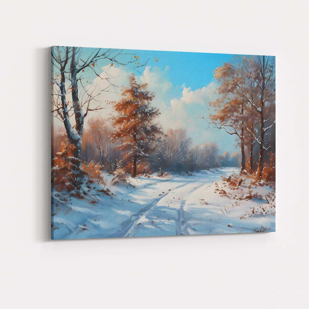 Warm Toned Winter Woodland Snow Track Landscape Canvas Wall Art Print Decor Picture Ready to Hang