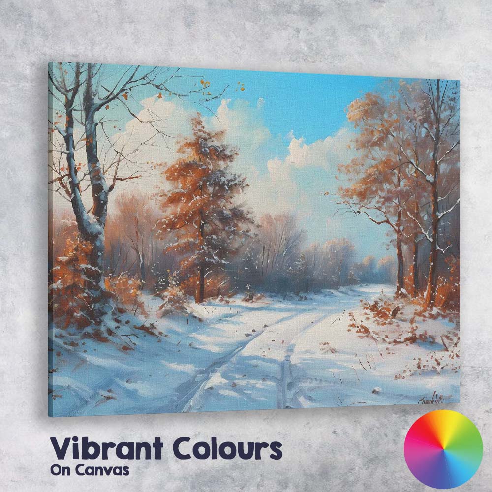 Warm Toned Winter Woodland Snow Track Landscape Canvas Wall Art Print Decor Picture Ready to Hang