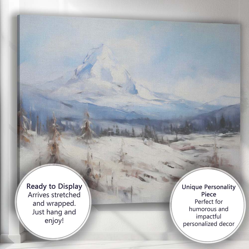Soft Blue Snow Capped Mountain Alpine Winter Landscape Canvas Wall Art Print Decor Picture Ready to Hang