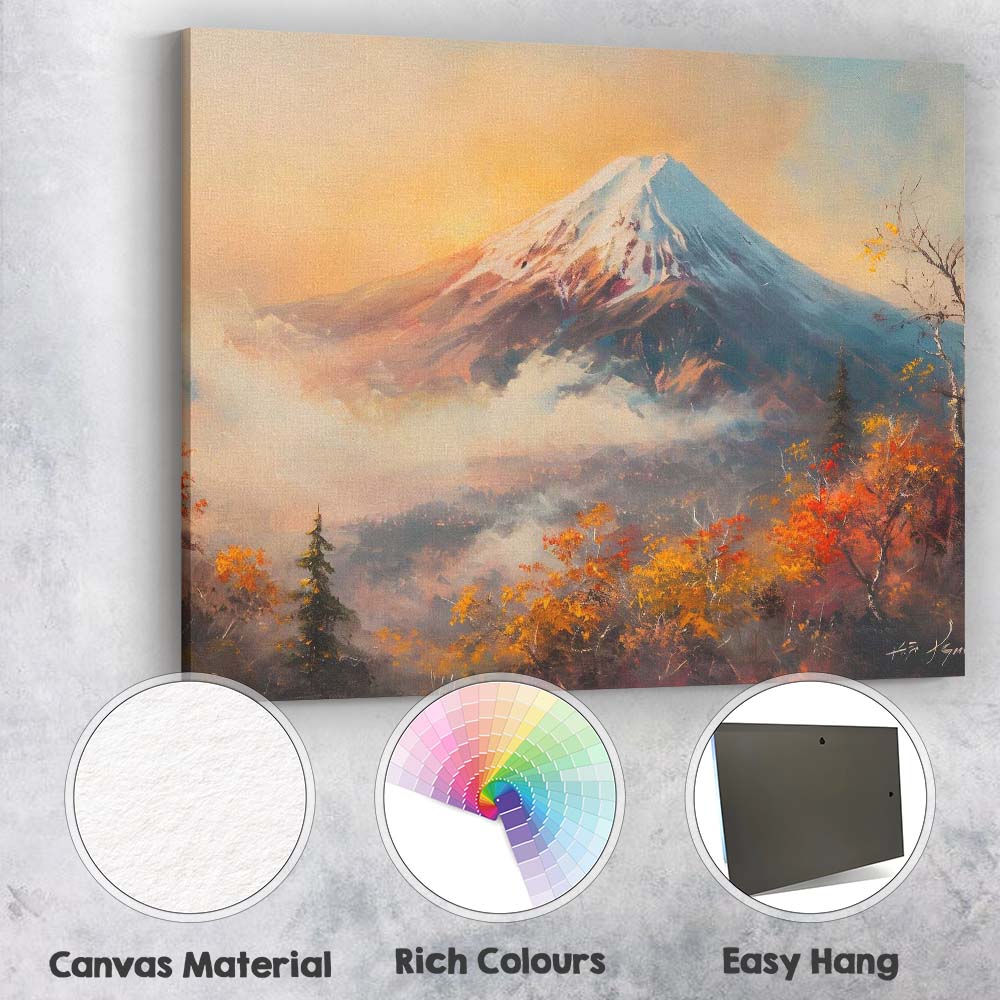 Warm Autumn Mount Fuji Landscape With Golden Foliage Canvas Wall Art Print Decor Picture Ready to Hang