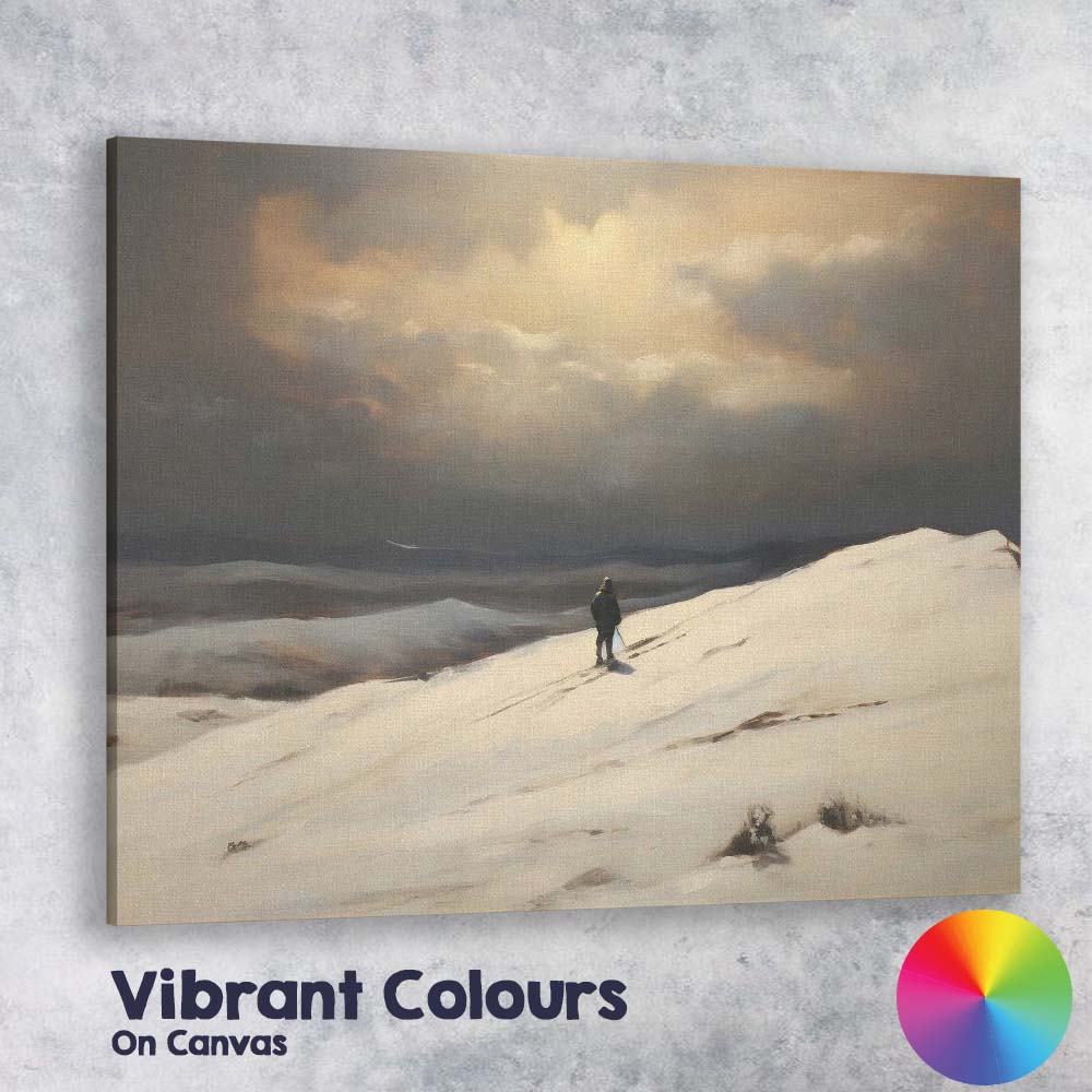 Solitary Figure On Snowy Hillside Dramatic Winter Landscape Canvas Wall Art Print Decor Picture Ready to Hang
