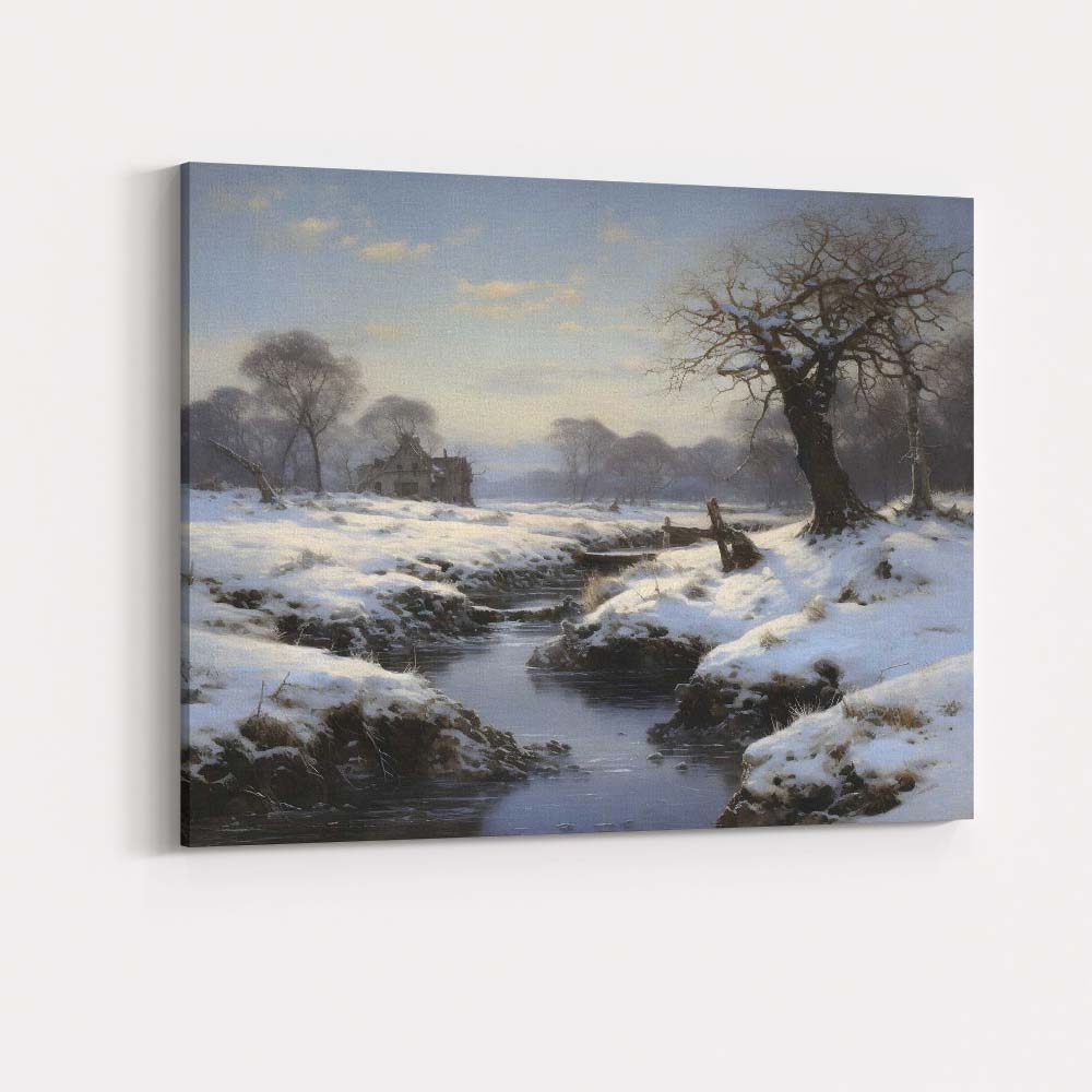 Peaceful Snow Covered Riverside Winter Countryside Landscape Canvas Wall Art Print Decor Picture Ready to Hang