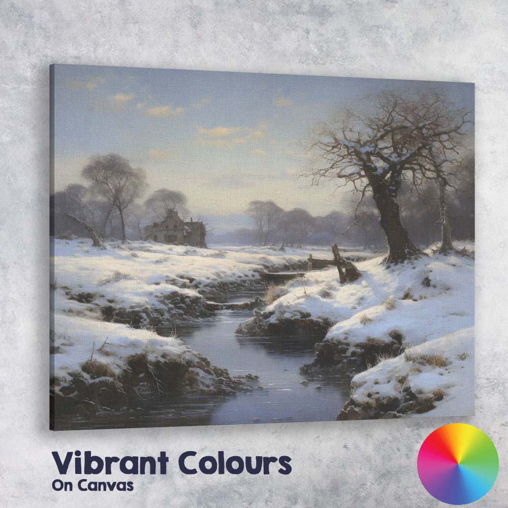 Peaceful Snow Covered Riverside Winter Countryside Landscape Canvas Wall Art Print Decor Picture Ready to Hang