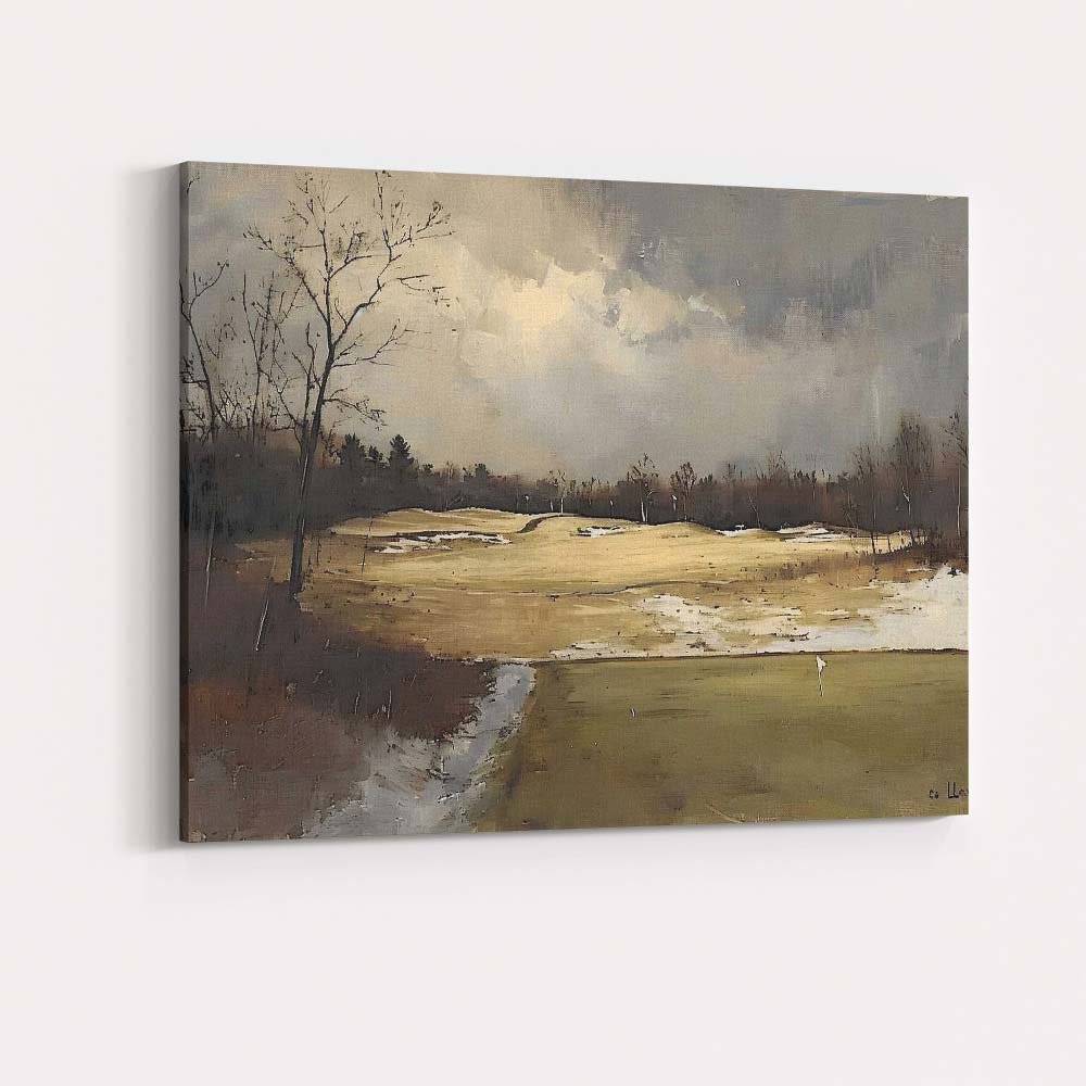 Muted Winter Golf Course Landscape Atmospheric Painting Canvas Wall Art Print Decor Picture Ready to Hang