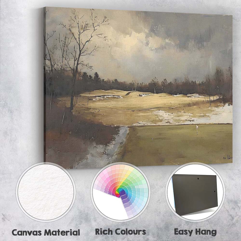 Muted Winter Golf Course Landscape Atmospheric Painting Canvas Wall Art Print Decor Picture Ready to Hang