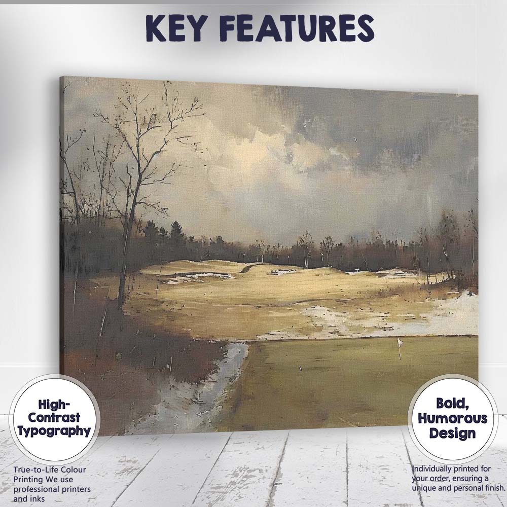 Muted Winter Golf Course Landscape Atmospheric Painting Canvas Wall Art Print Decor Picture Ready to Hang