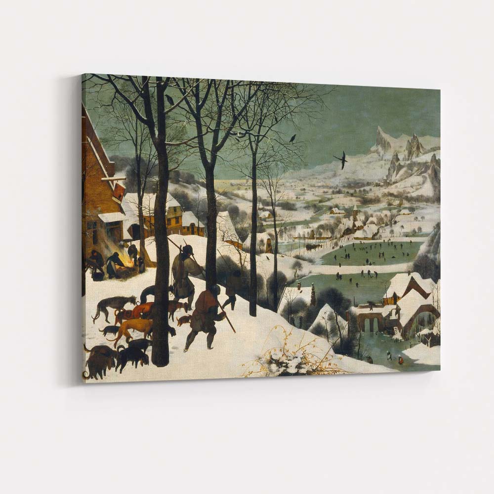 Traditional European Winter Village Hunters In Snow Landscape Canvas Wall Art Print Decor Picture Ready to Hang