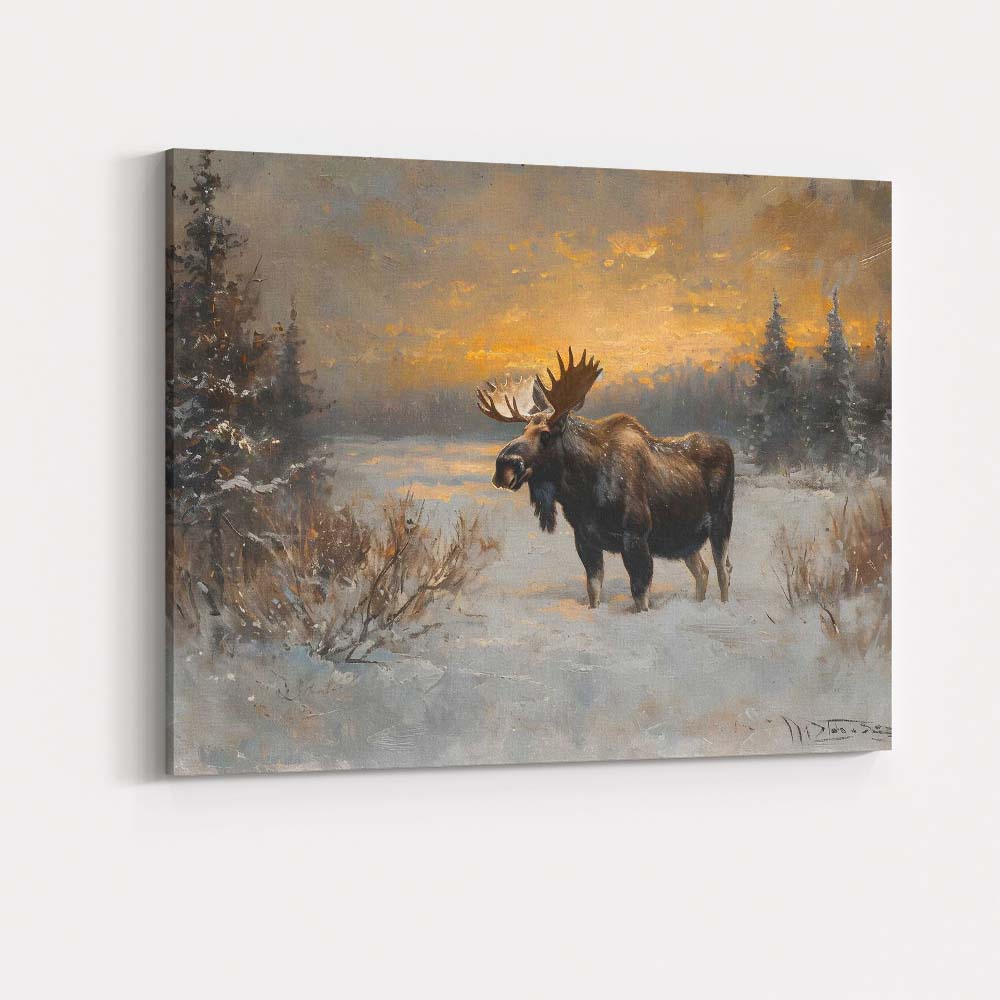 Majestic Moose Snowy Forest Sunset Wildlife Canvas Wall Art Print Decor Picture Ready to Hang
