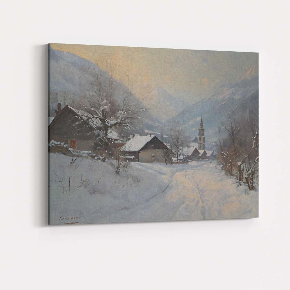Peaceful Alpine Village Snowy Mountain Winter Scene Canvas Wall Art Print Decor Picture Ready to Hang