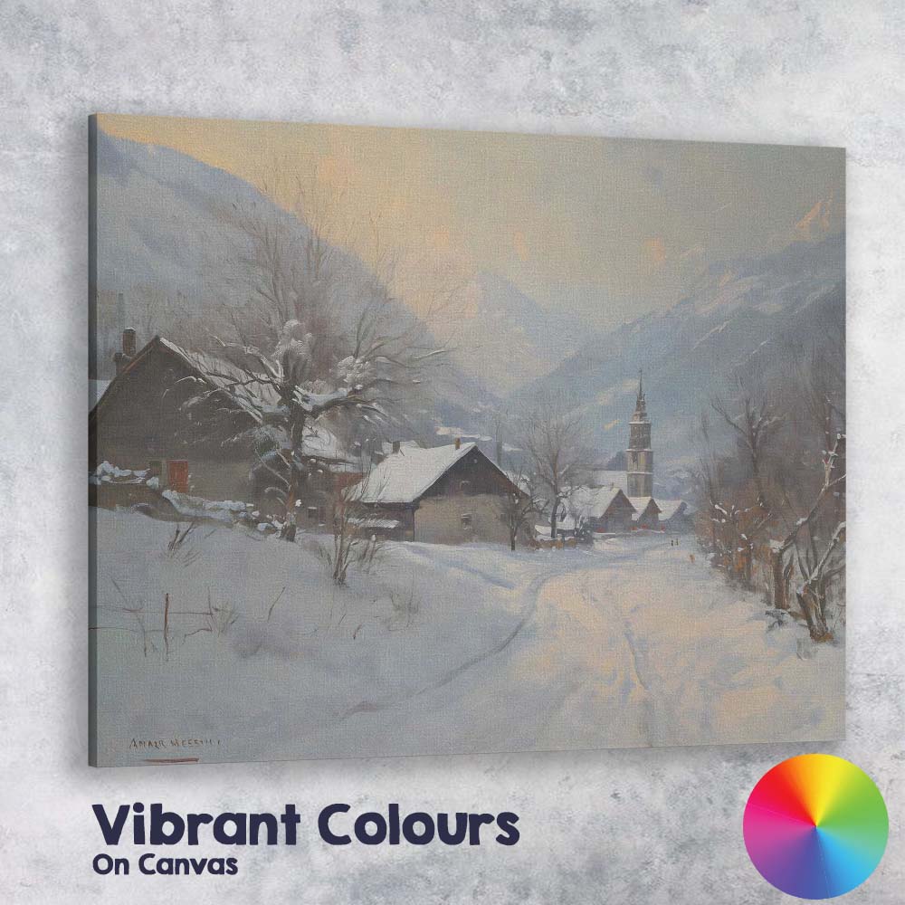 Peaceful Alpine Village Snowy Mountain Winter Scene Canvas Wall Art Print Decor Picture Ready to Hang